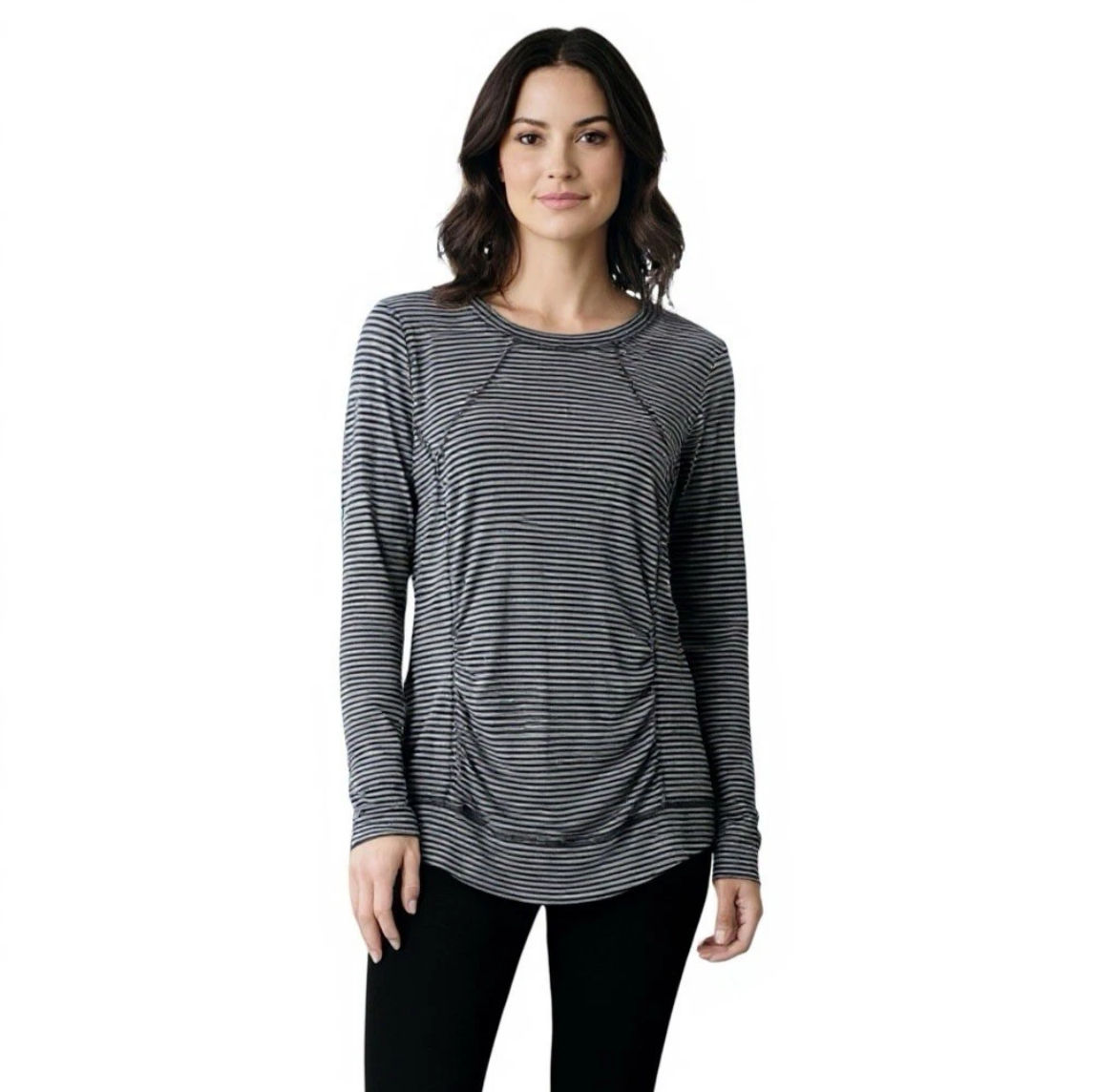 CAbi Grey Striped Knit Top Sz L