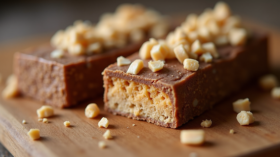 Close-up of a delicious protein bar with toppings