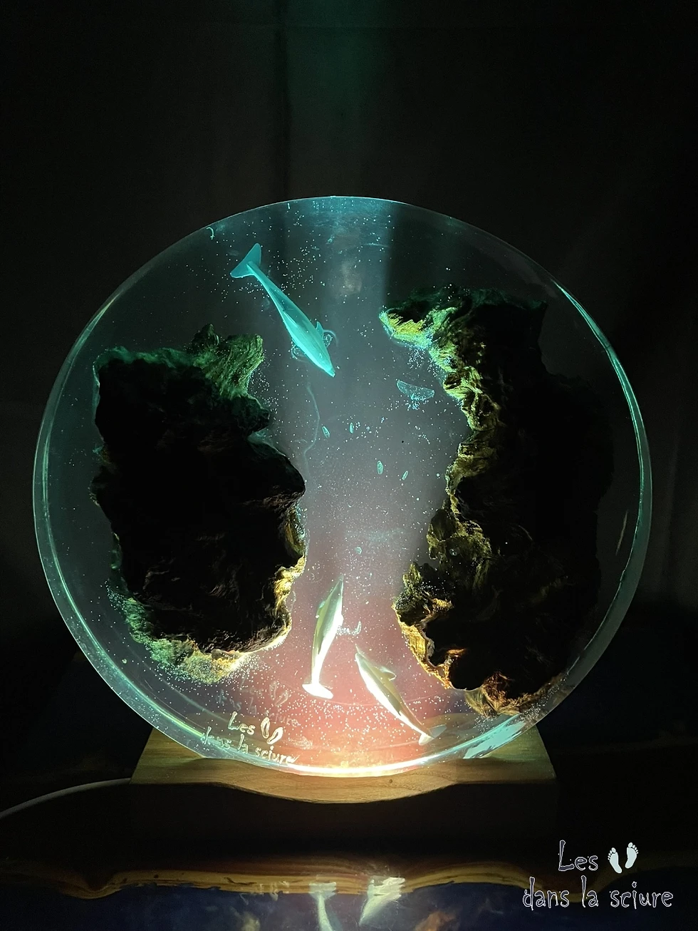 Miniature : Lampe bois résine dauphin