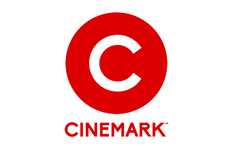 Red Cinemark logo on a black background, with the word CINEMARK in bold red letters below the circular icon.