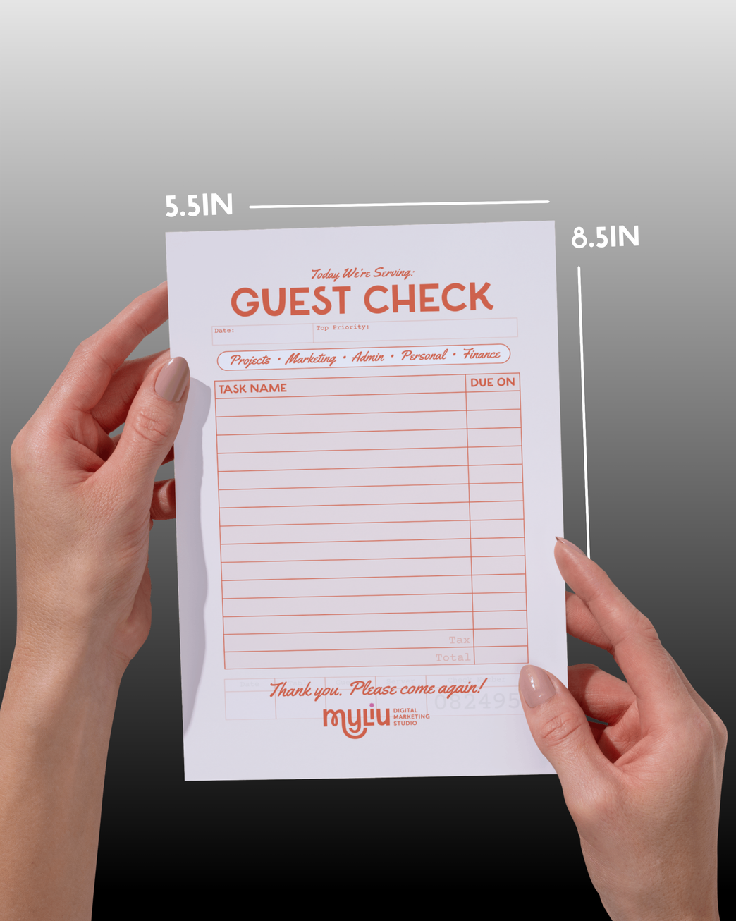 5.5x8.5 Dimensions of notepad