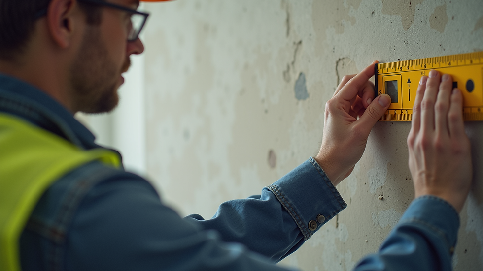 Close-up view of a surveyor checking damp levels on a wall