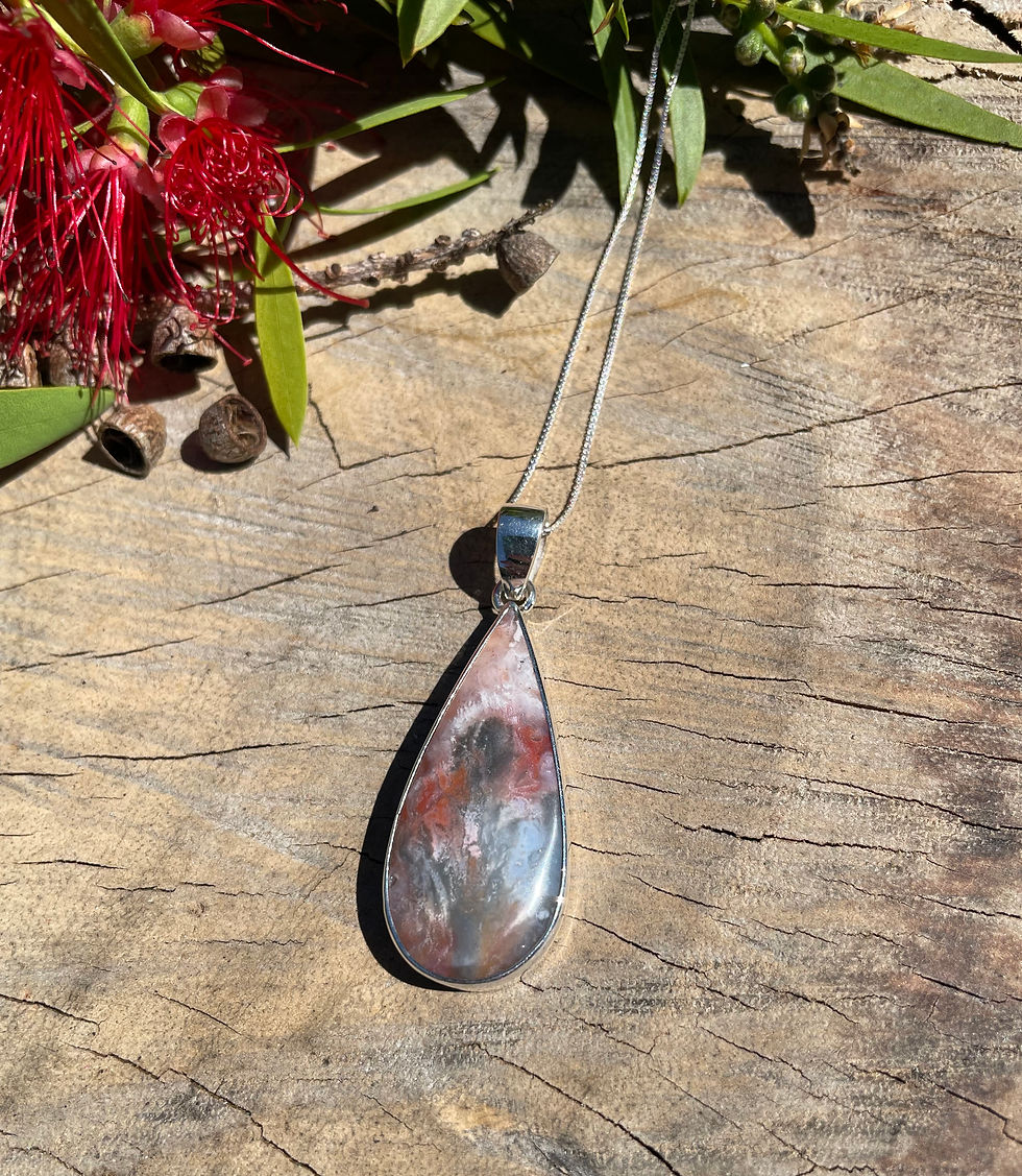 Pink Plume Agate Pendant Necklace
