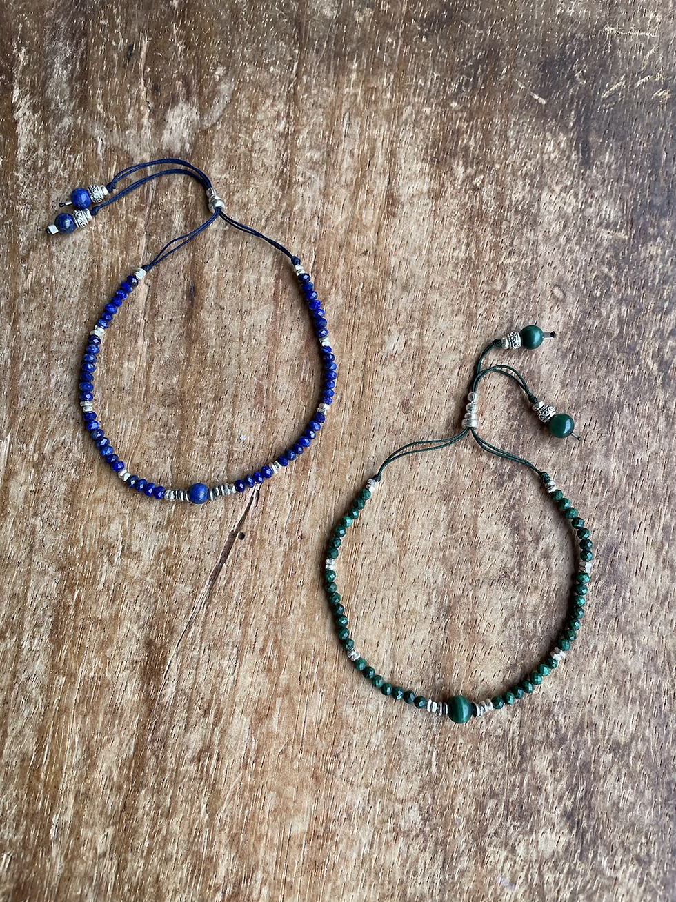 Miniature : Bracelet ajustable Malachite & argent massif 