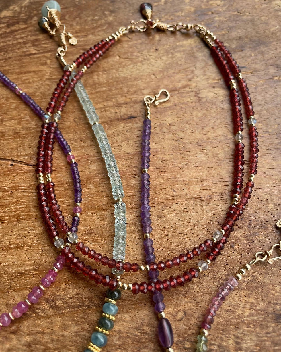 Miniature : Collier/Choker double Grenats du Mozambique - GF 14 carats