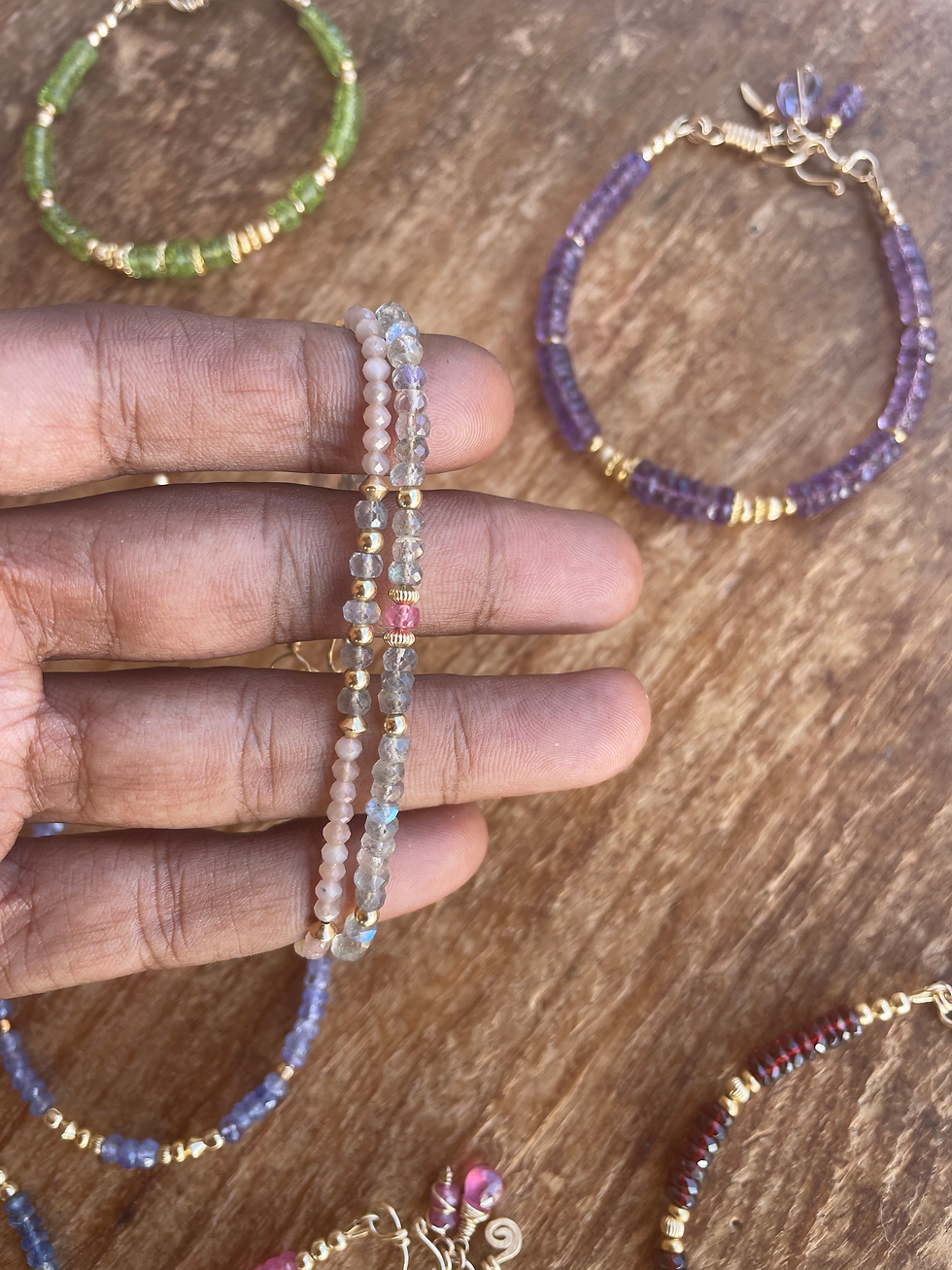 Miniature : Bracelets fins Pierre de Lune Pêche & Labradorites 