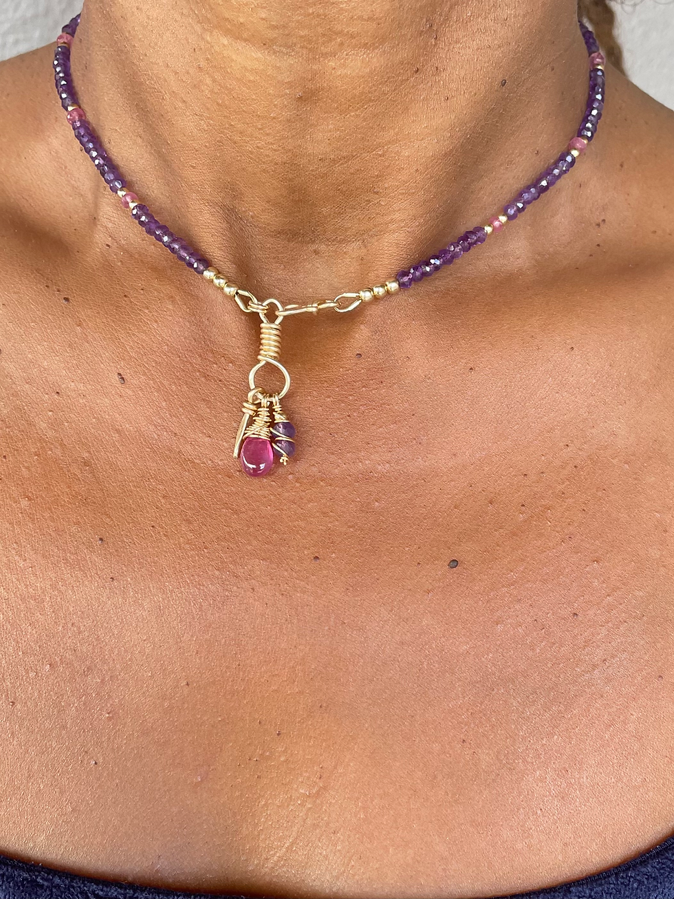 Miniature : Collier Saphirs Roses  & Améthystes