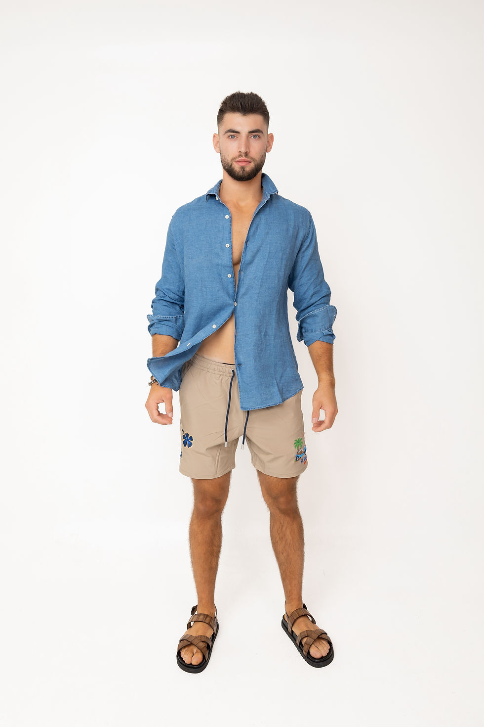 תמונה ממוזערת: MC2 SAINT BARTH| PAMPLONA| LINEN SHIRT IN DENIM DARK