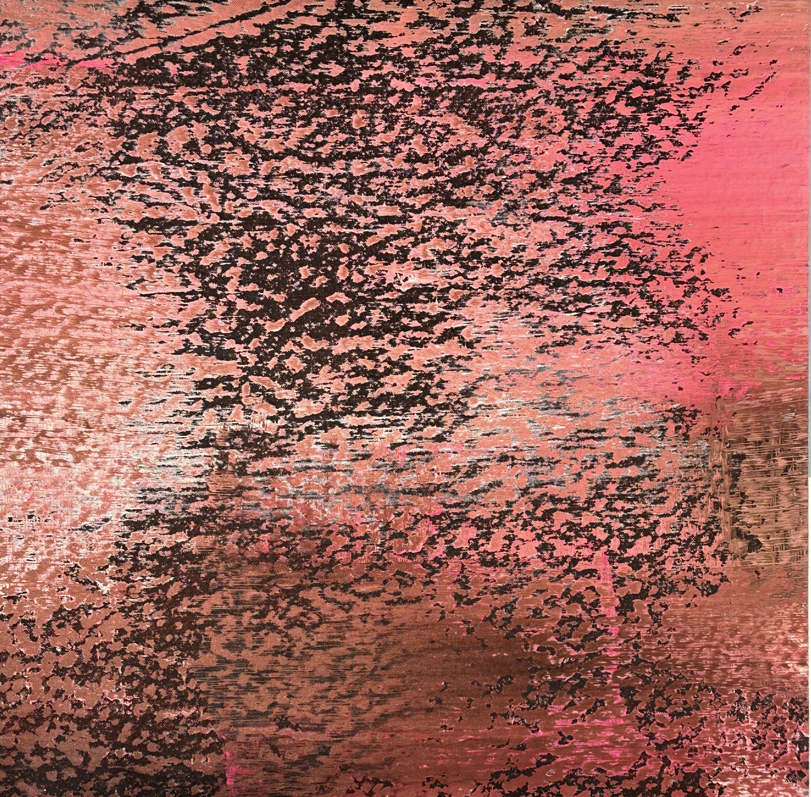 Abstraktes Acrylbild blushbrown in ruhigen Rosé- und Braunnuancen, Spachtel- und Rakeltechnik