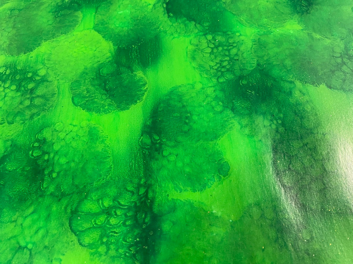 G-016 Full Sheet - green marimo on green, silver flecks