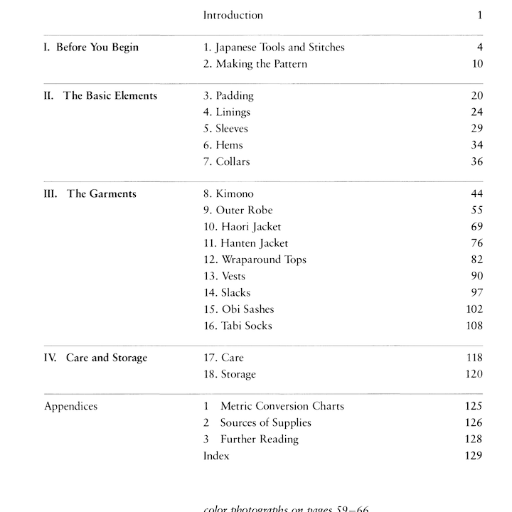 table of contents