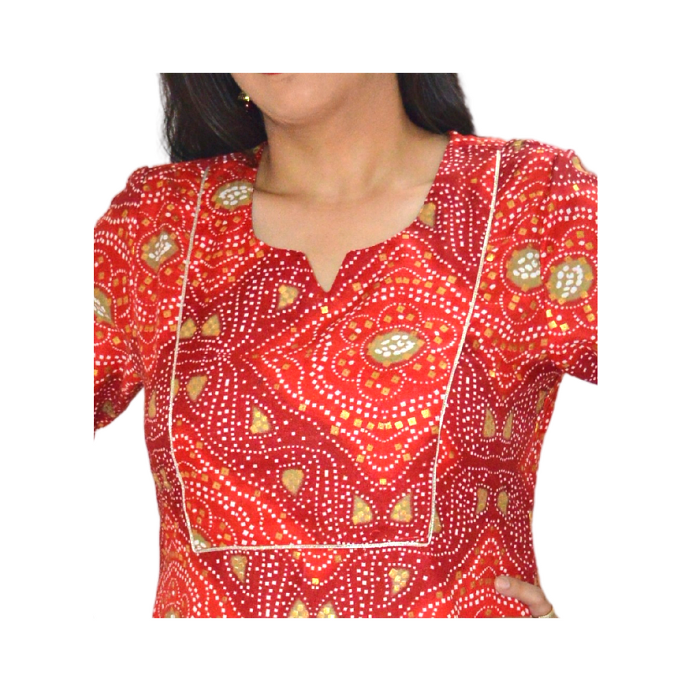 Thumbnail: Ethnic Girls Bandhni Print Red Rayon Kurta