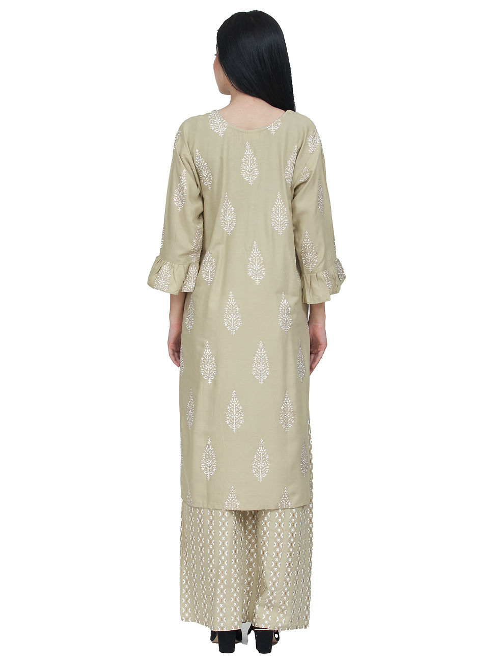 Thumbnail: Ethnic Girls Olive Green Gold Rayon Kurta Palazzo Set