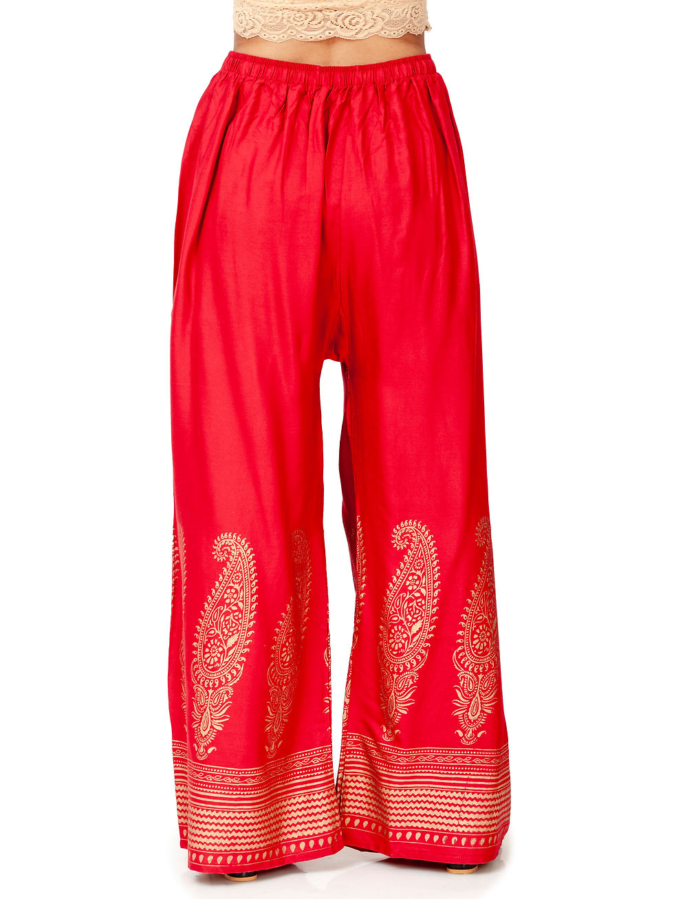 Thumbnail: Ethnic Girls Gold Foil Print Red Rayon Palazzo Pants