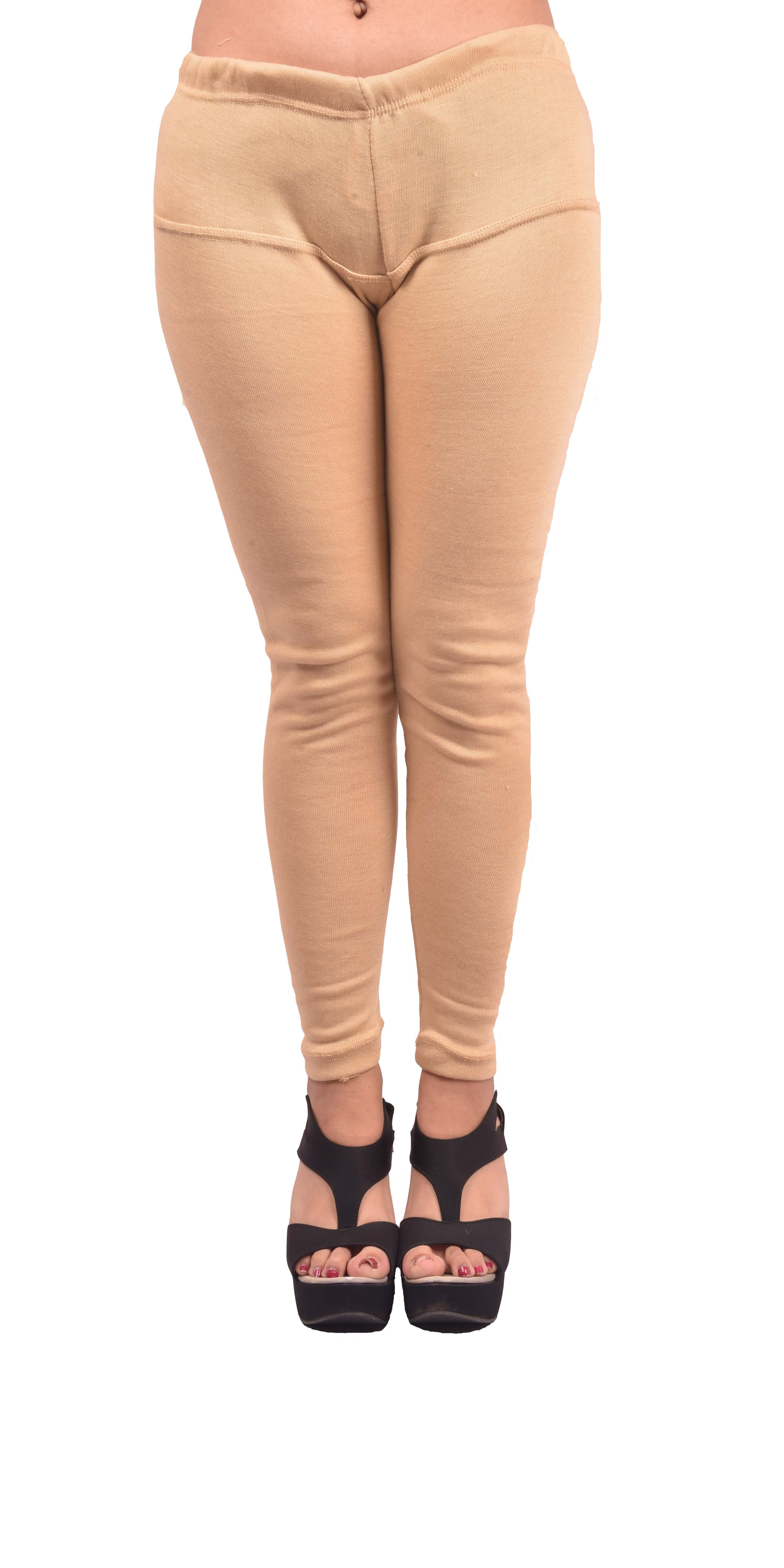 Ethnic Girls Free Size Beige/Skin Woolen Legging
