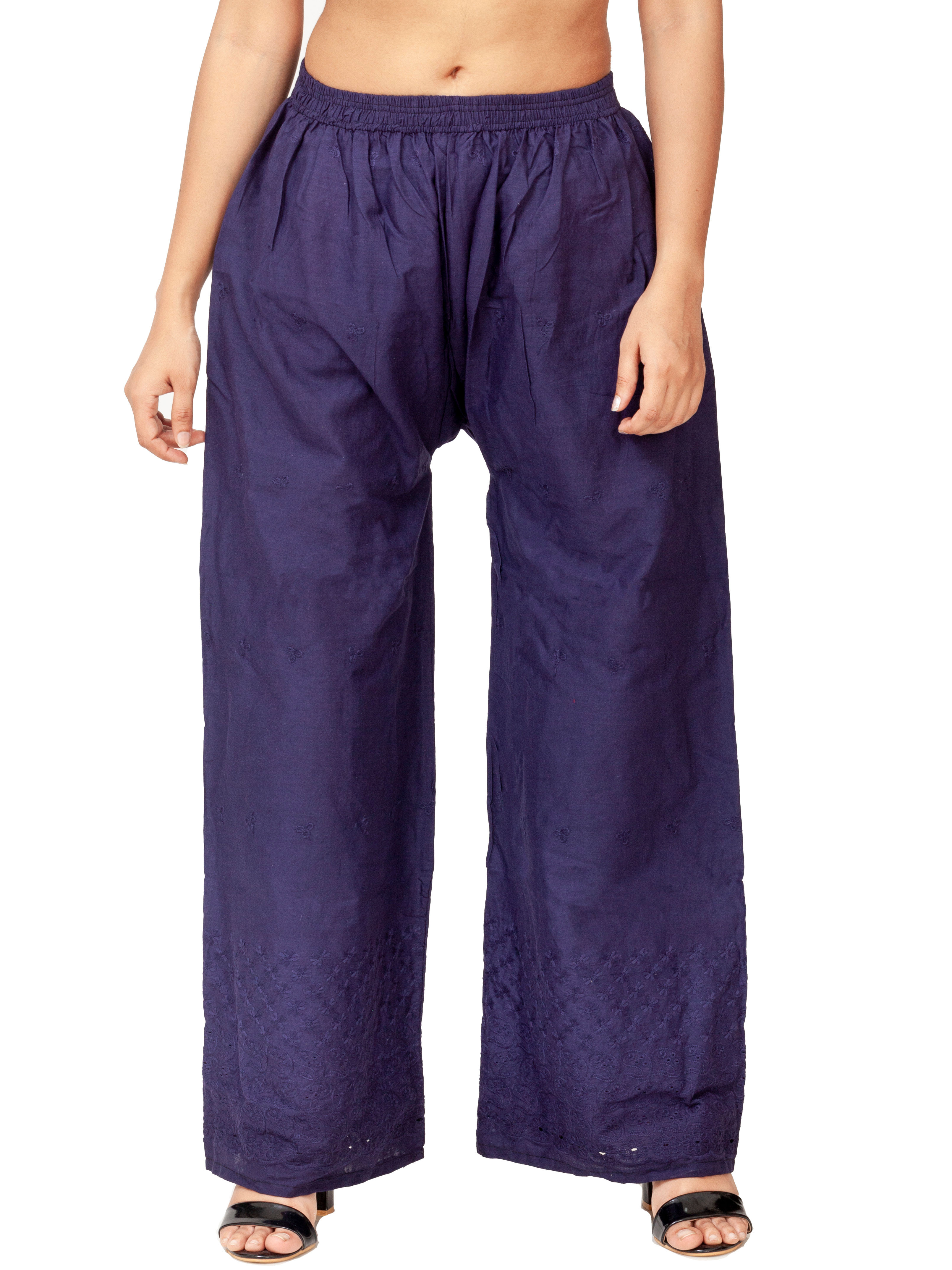 Ethnic Girls Half Chikankari Navy Blue Cotton Palazzo Pants