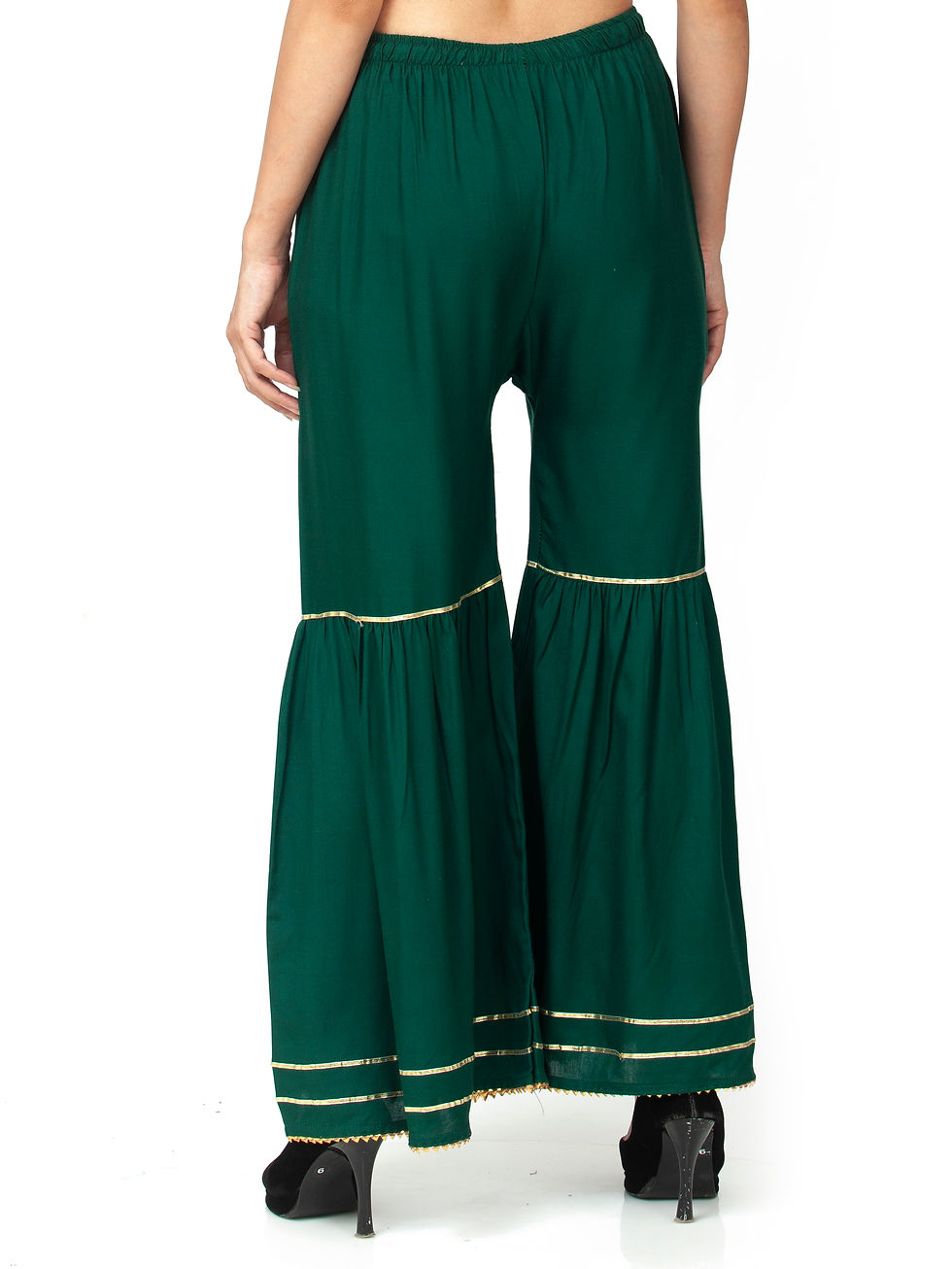 Thumbnail: Ethnic Girls Rayon Gota Work Bottle Green Sharara