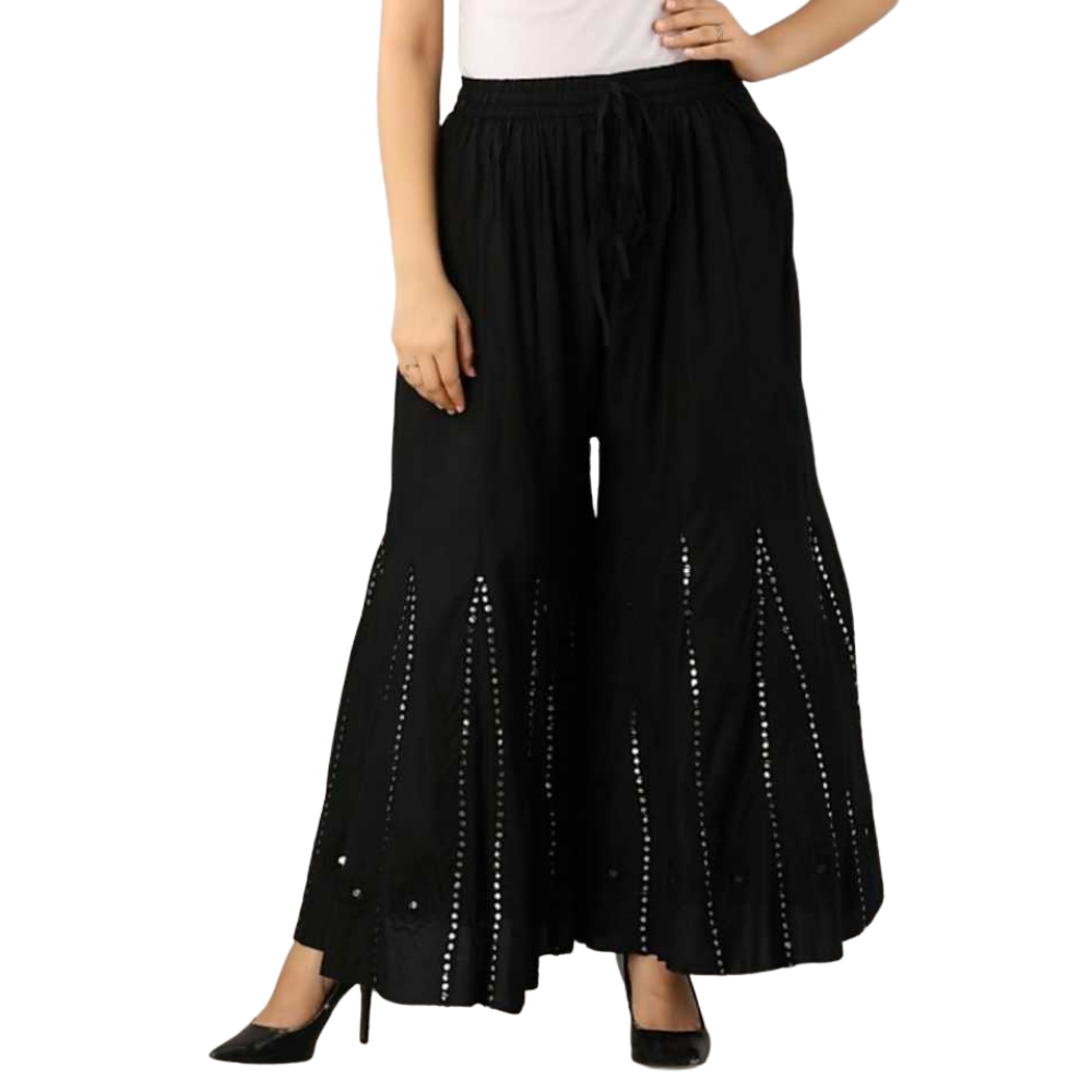 Ethnic Girls Black Rayon Mirror Work Sharara