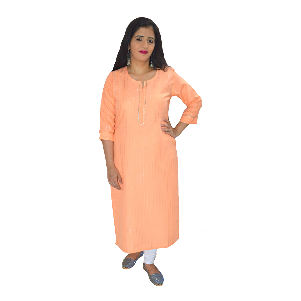 Ethnic Girls Striped Peach Rayon Kurta