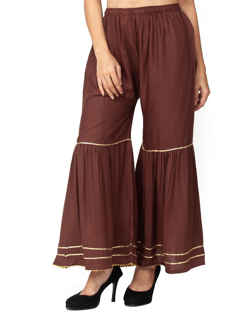 Thumbnail: Ethnic Girls Rayon Gota Work Brown Sharara