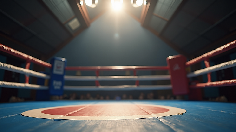 Eye-level view of a boxing ring with a focus on the striking area