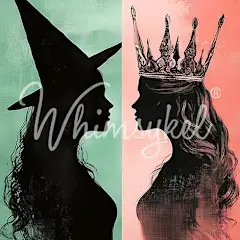 Profile silhouettes of a witch and a queen