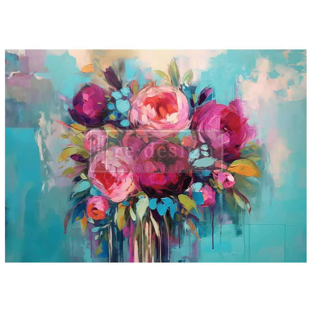 Burst of Color A1 Rice Paper featuring pink floral bouquet
