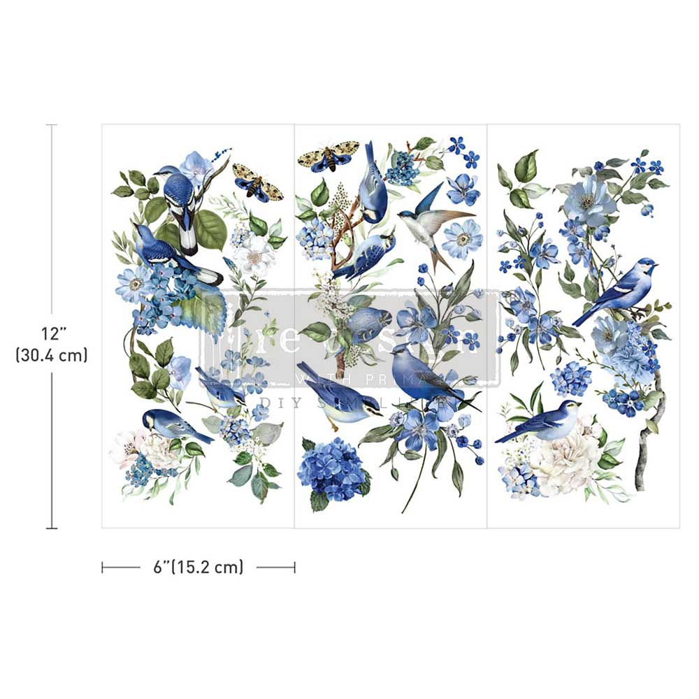 Garden Whispers Small Transfer with blue birds and flowers