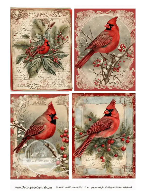 Christmas Cardinal Collection Rice Paper with four bird designs