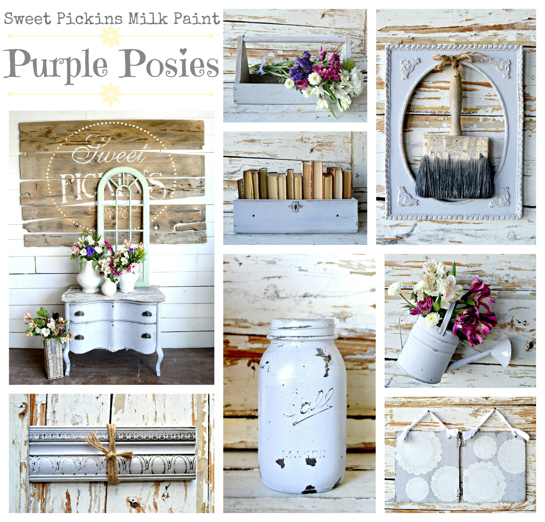 Sweet Pickins Milk Paint Purple Posies furniture projects