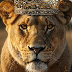 Lioness wearing a golden crown