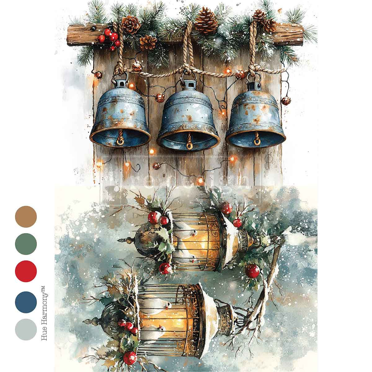Twilight Nesting A4 decoupage fiber paper with bells and lanterns