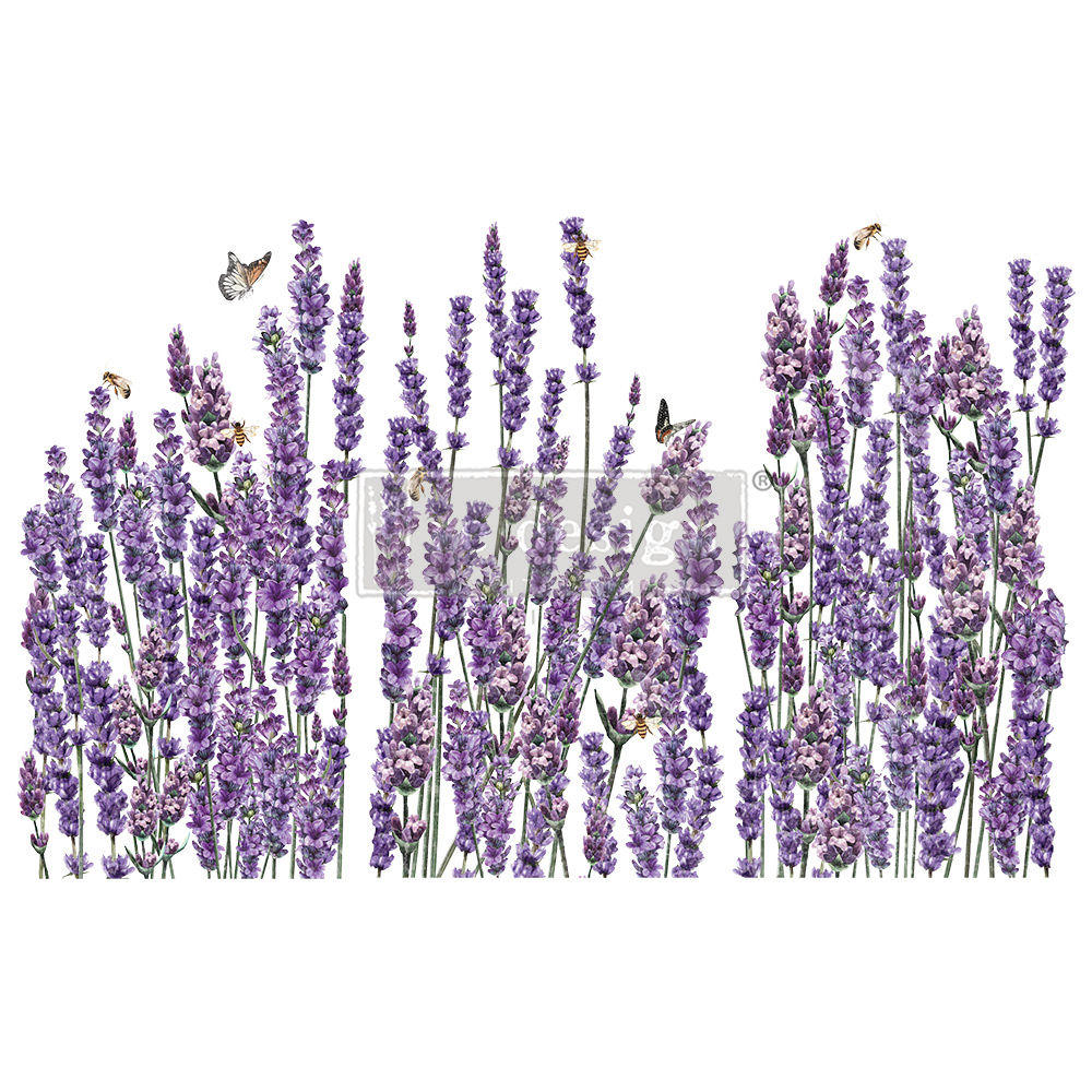 Champs De Lavende Large Transfer with purple lavender sprigs.