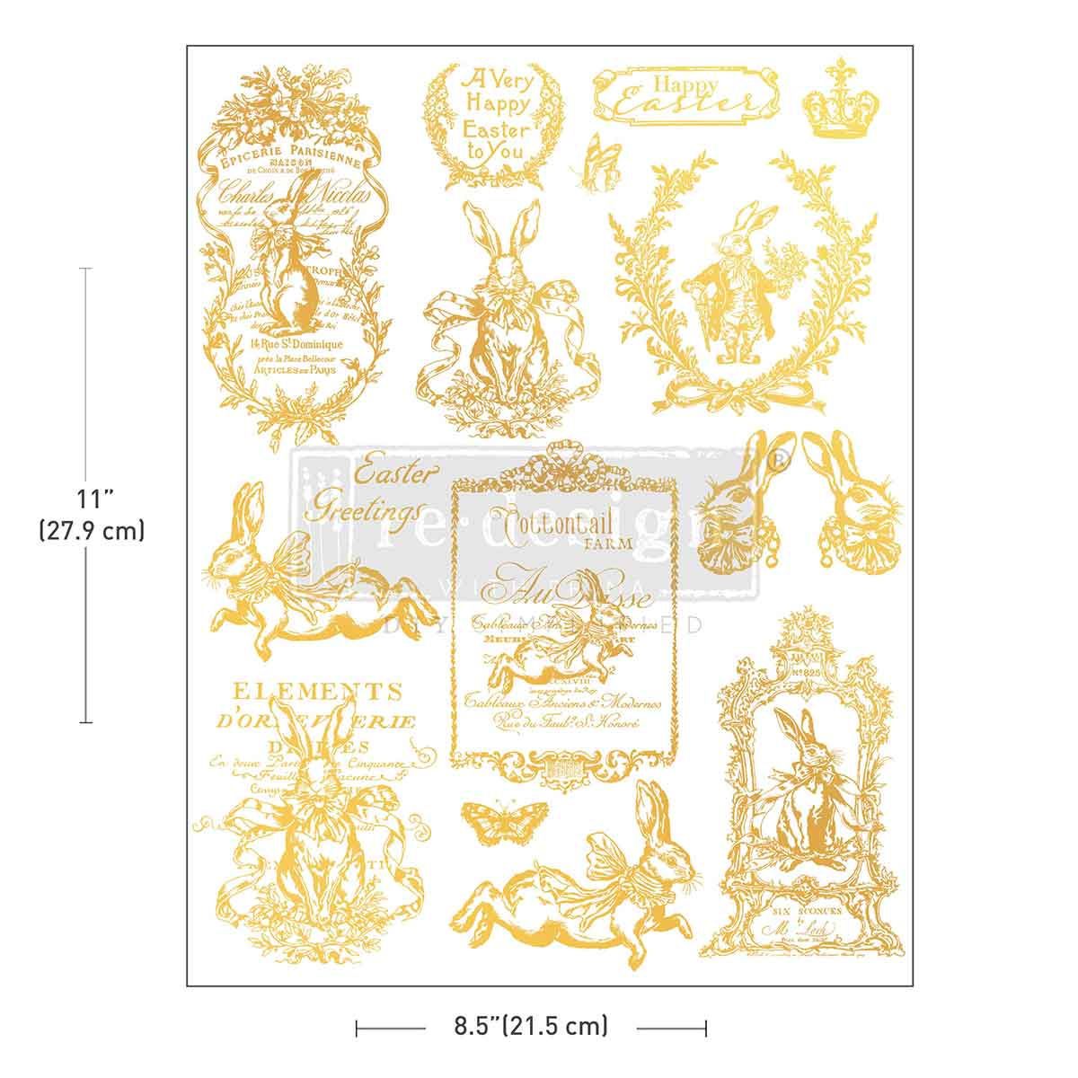 Gilded Spring H2O Transfers sheet with gold bunny motifs