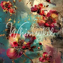 Patina Petals tissue paper with red flowers and Whimsykel logo