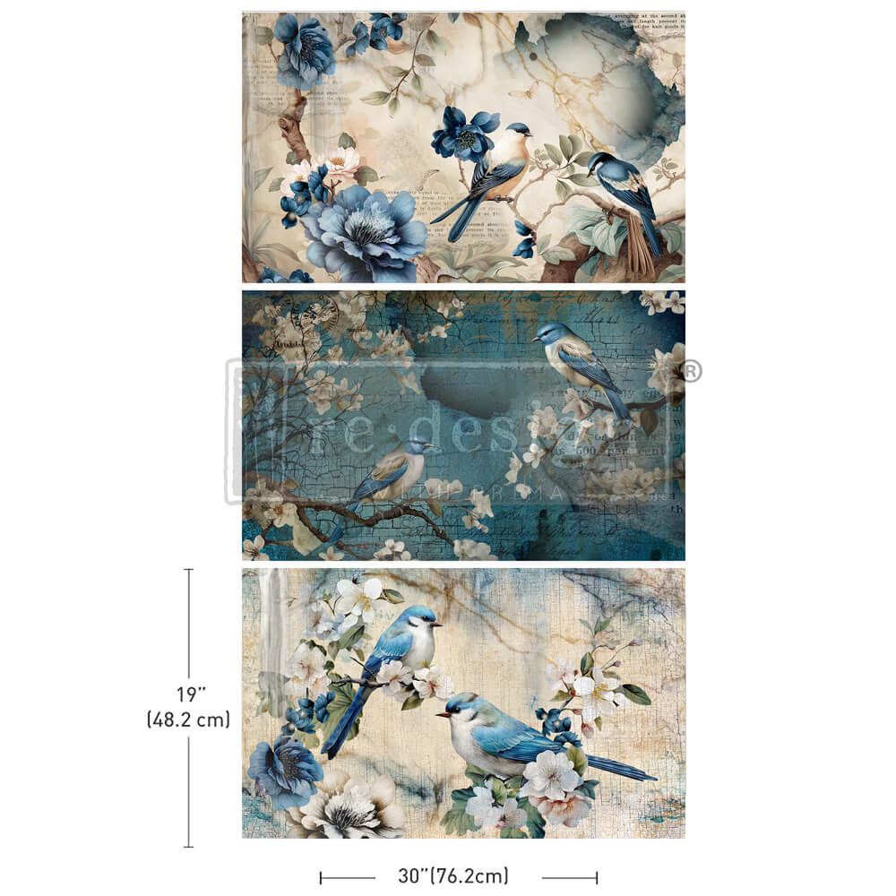 Sapphire Wings tissue paper with blue birds and flowers