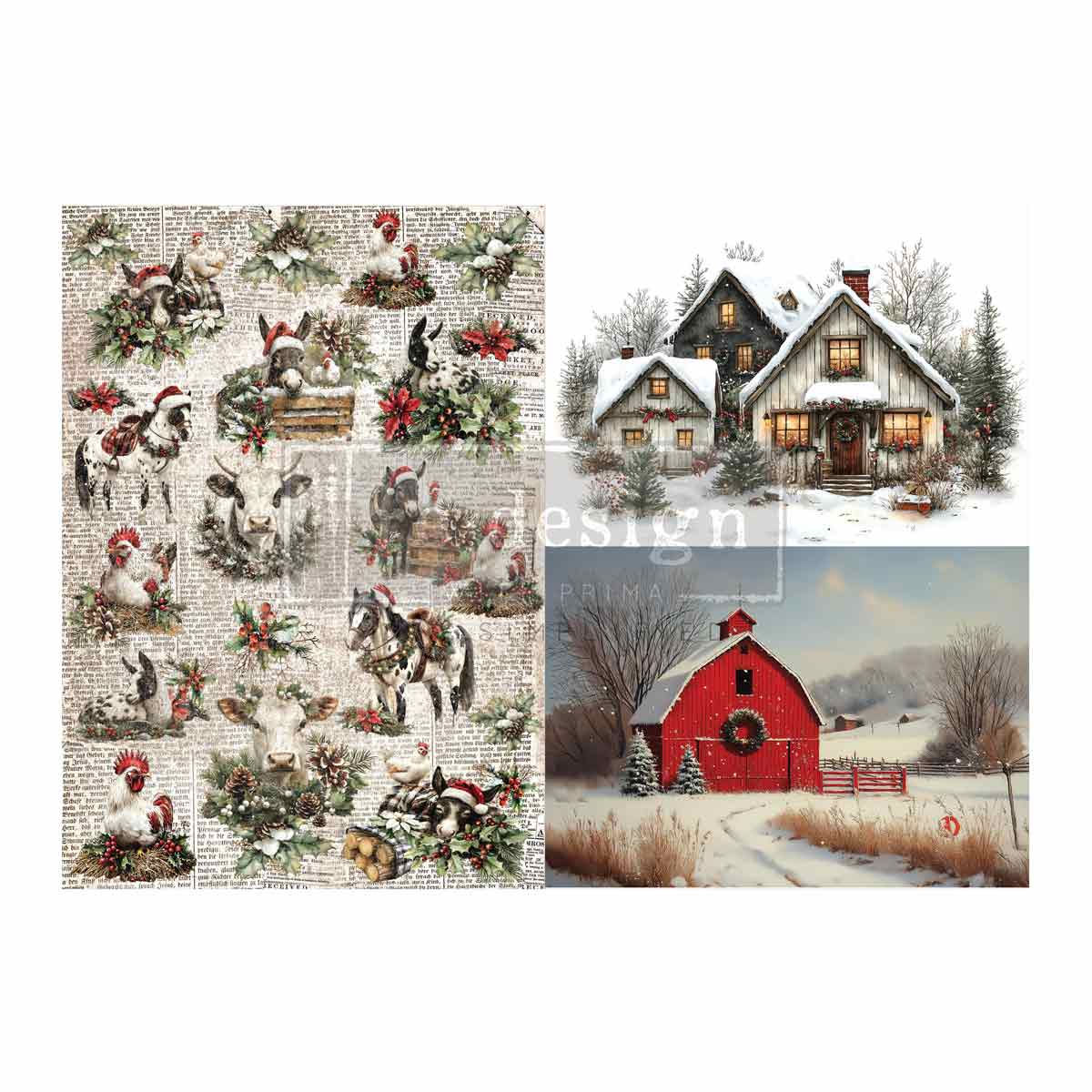 Cozy Country Christmas A3 Decoupage Fiber Paper