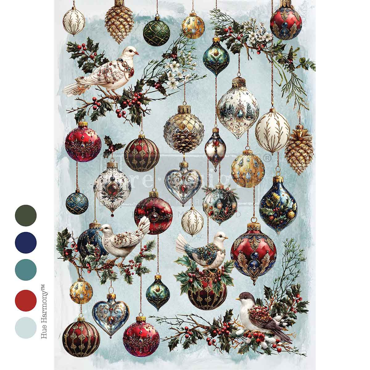 Jewell Of The Season A4 Decoupage Fiber Paper with ornaments