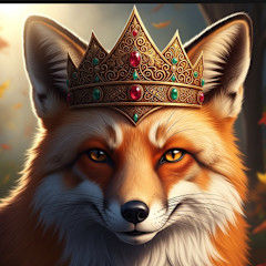 Fox wearing an ornate golden crown with jewels