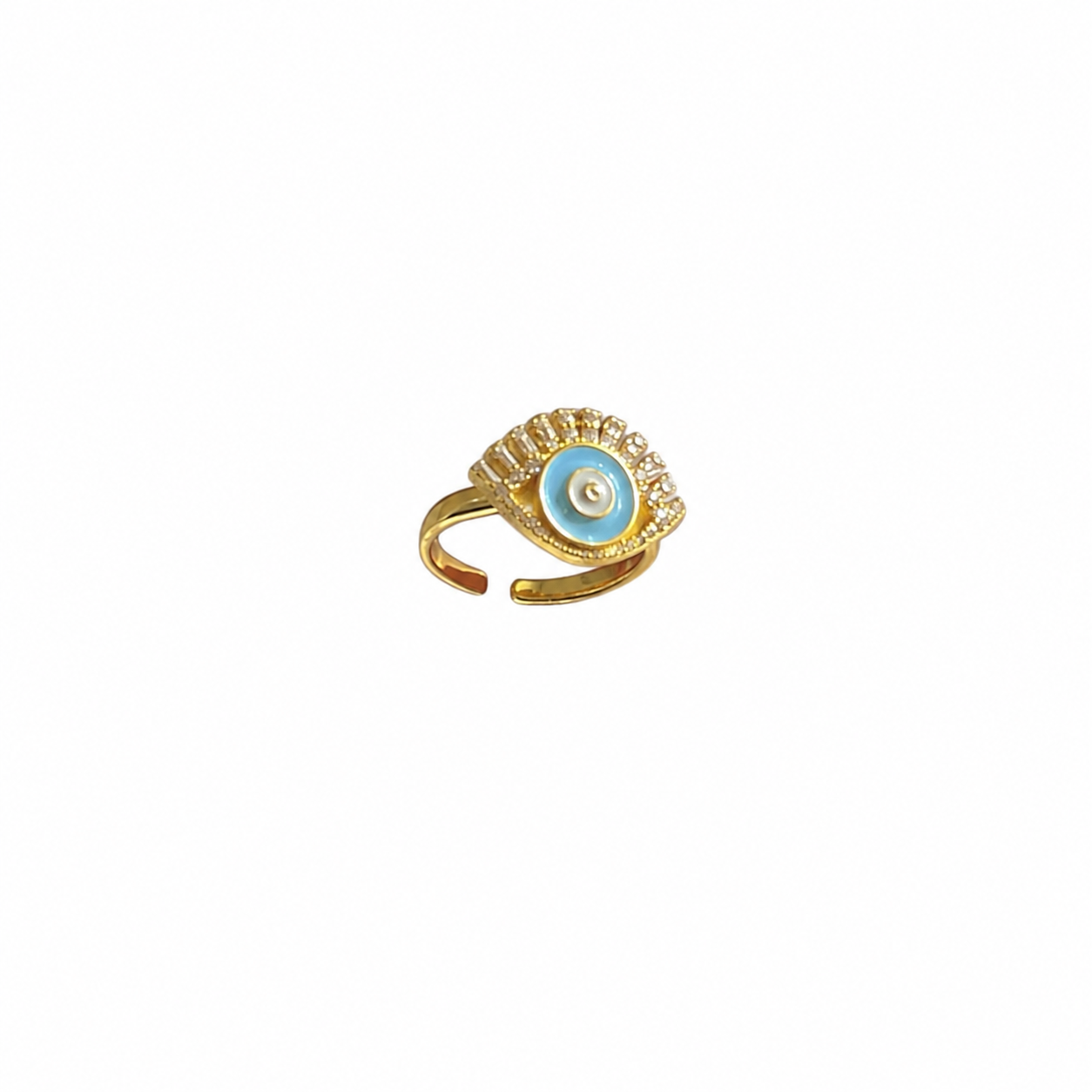 18K Gold Plated Adjustable Size Luxury Blue Evil Eye CZ Ring