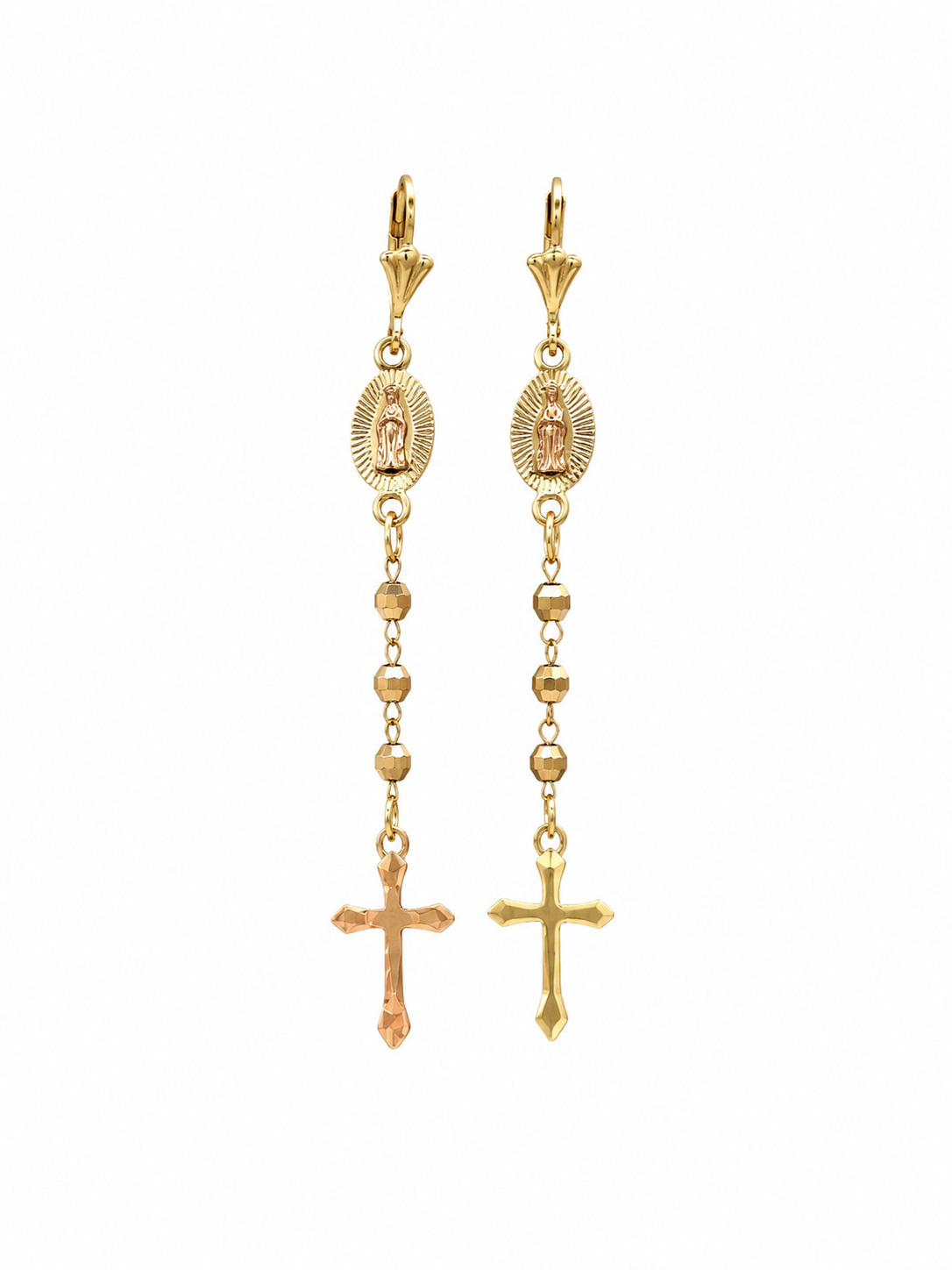Long Rosary Earrings with Virgin Mary Design