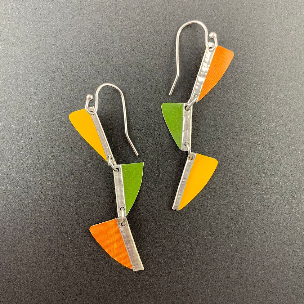 eco dangle earrings in yellow green orange warm fall colors