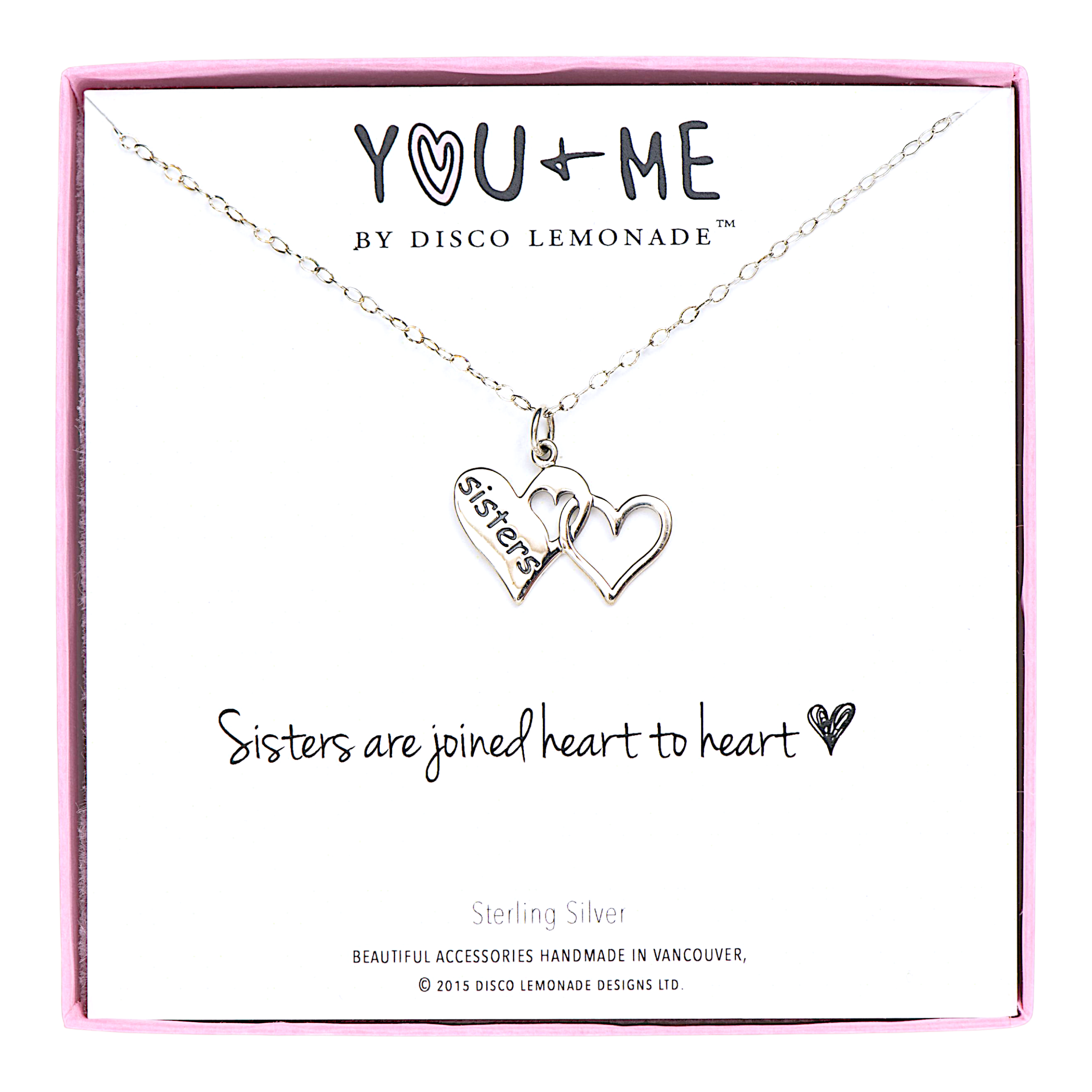 You + Me | Sisters Are Joined Heart to Heart 925 Sterling Silver Charm Necklace 