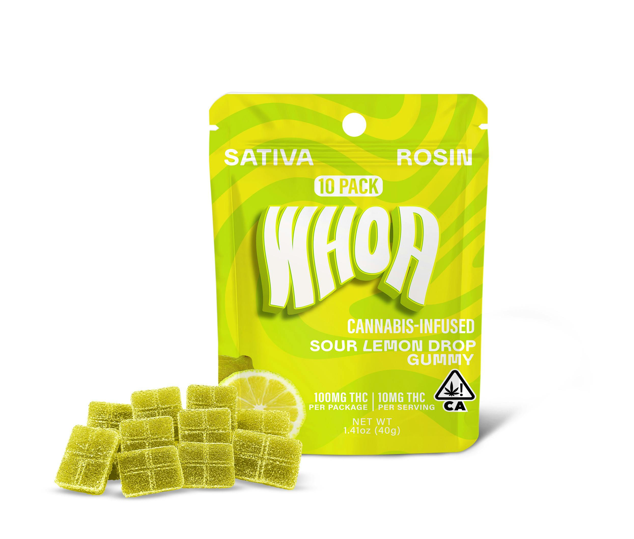 WHOA | Sour Lemon Drop | Rosin Gummy 10pk | 100mg