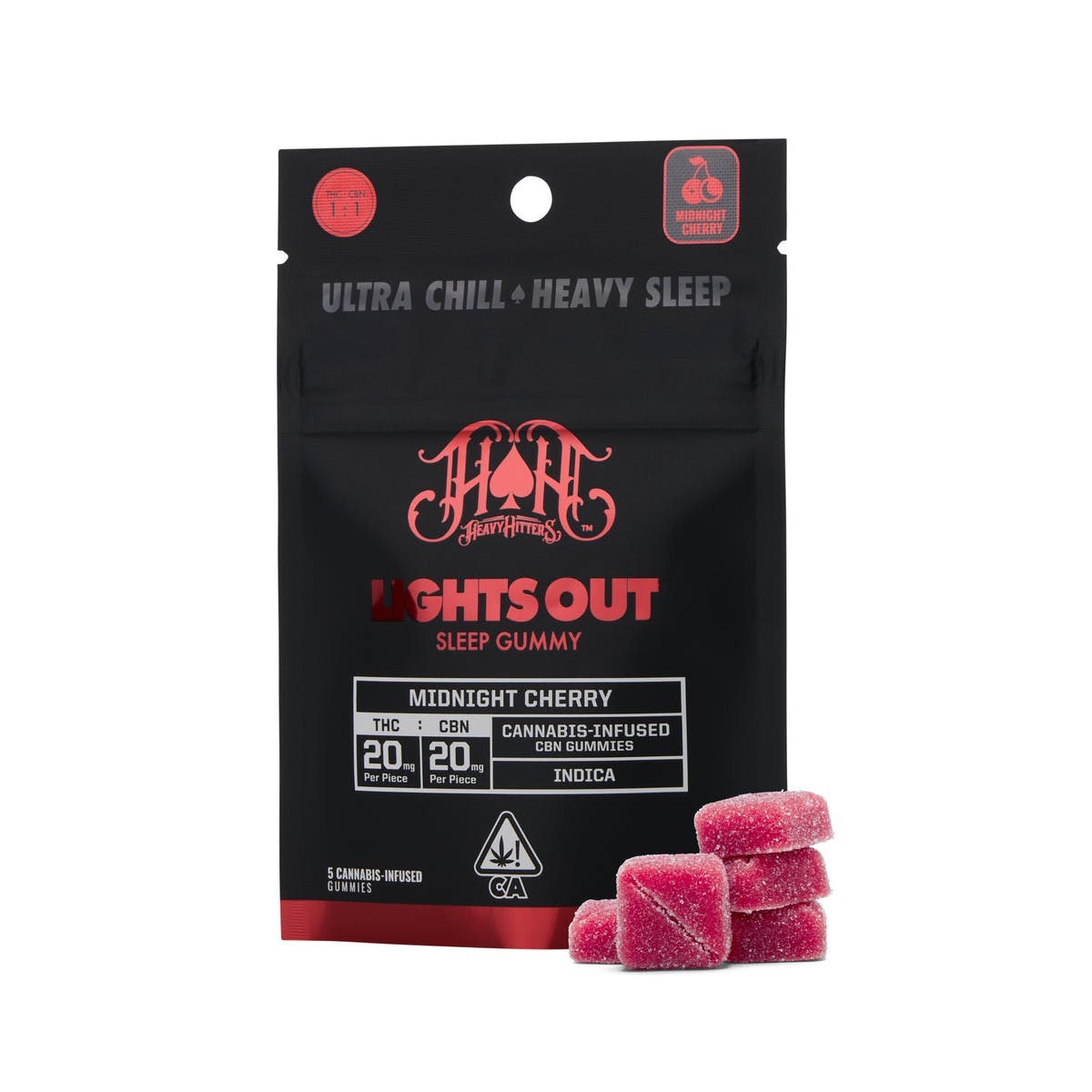 Heavy Hitters | Midnight Cherry | Lights Out CBN Sleep Gummies | 100 THC 100 CBN