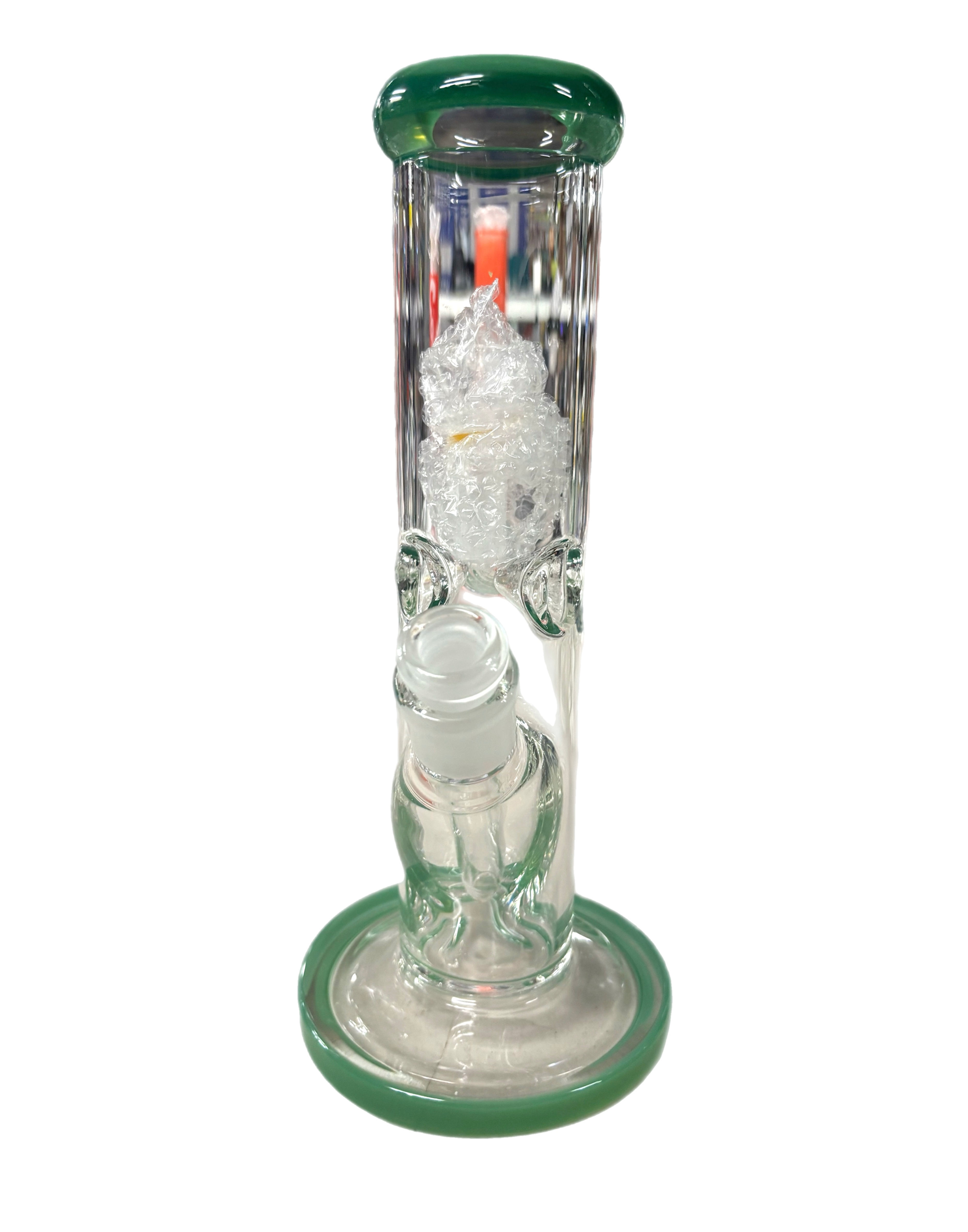 Glass Bong | Straight Tube - Green Design | 11" Medium