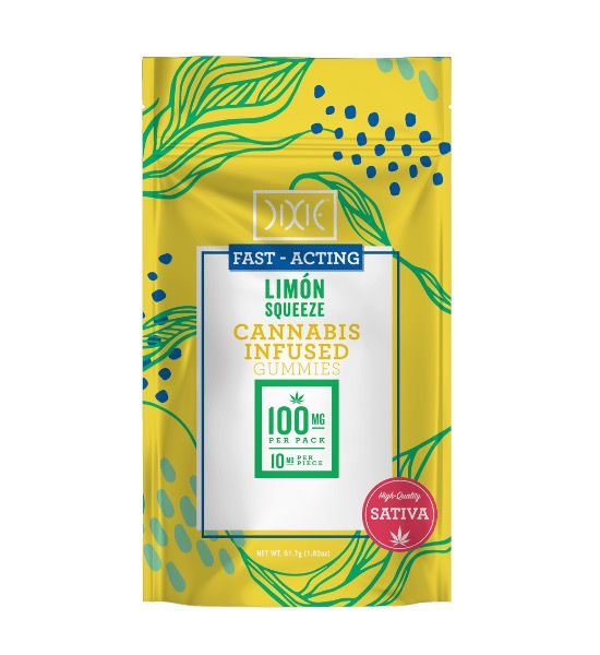 Dixie Brands | Limon Squeeze Fast-Acting Sativa Gummies | 100mg THC