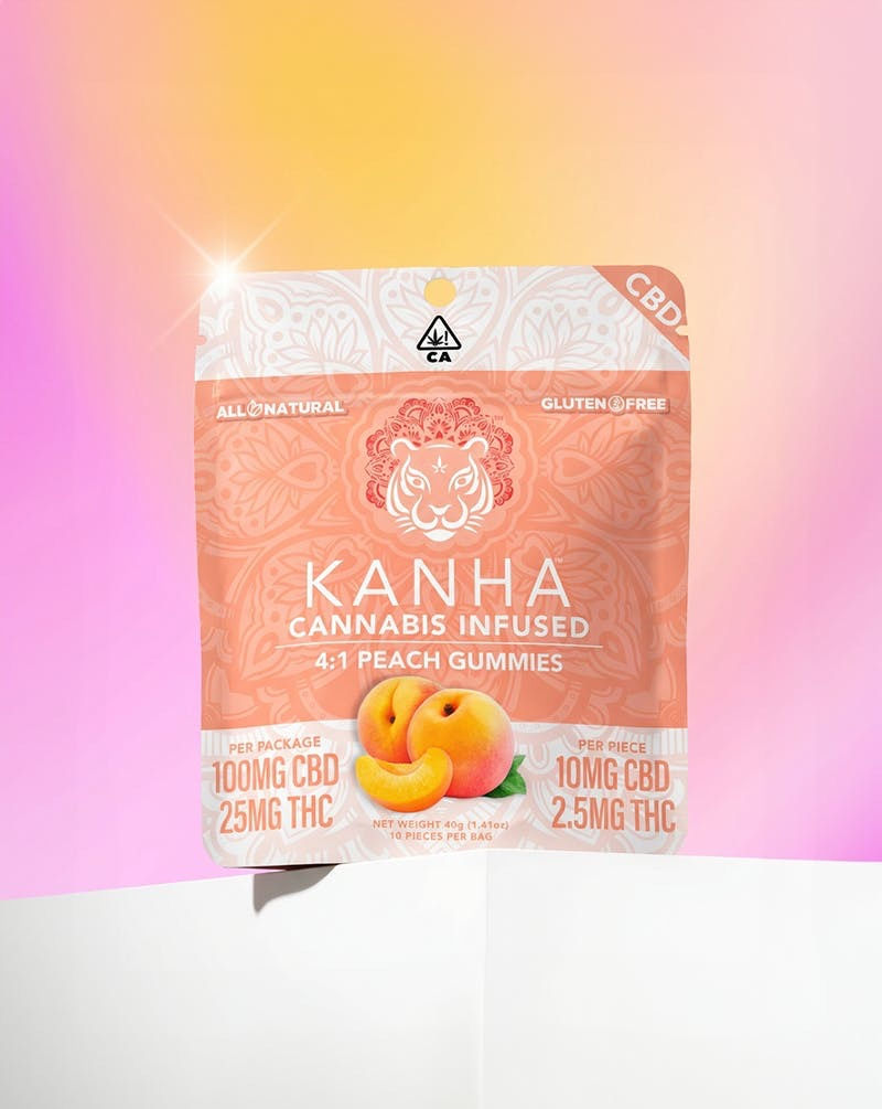 KANHA | Peach 4:1 CBD:THC Gummies | 100mg CBD/25mg THC