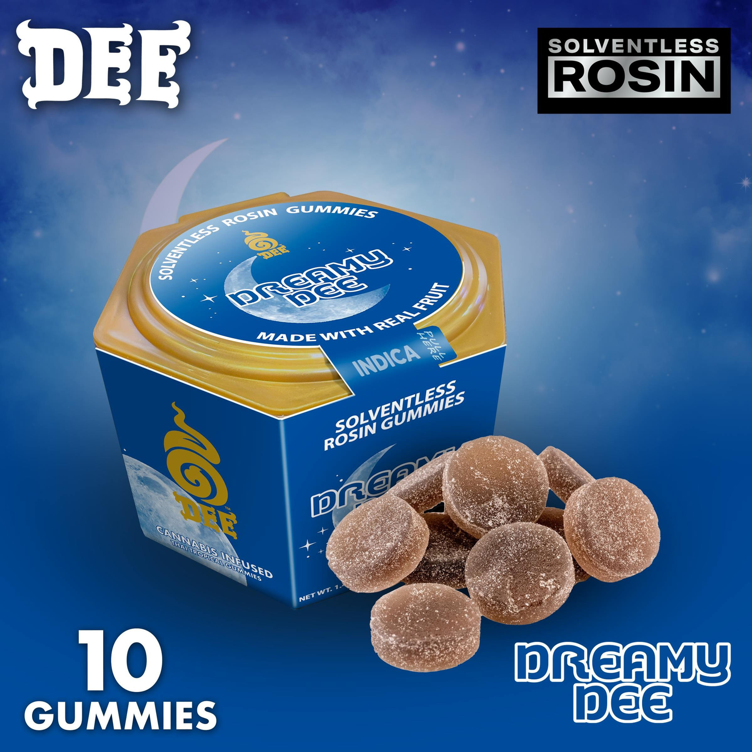 Dee Thai | Dreamy Dee | Solventless Rosin Gummies | 10pk |100mg THC 50mg CBN