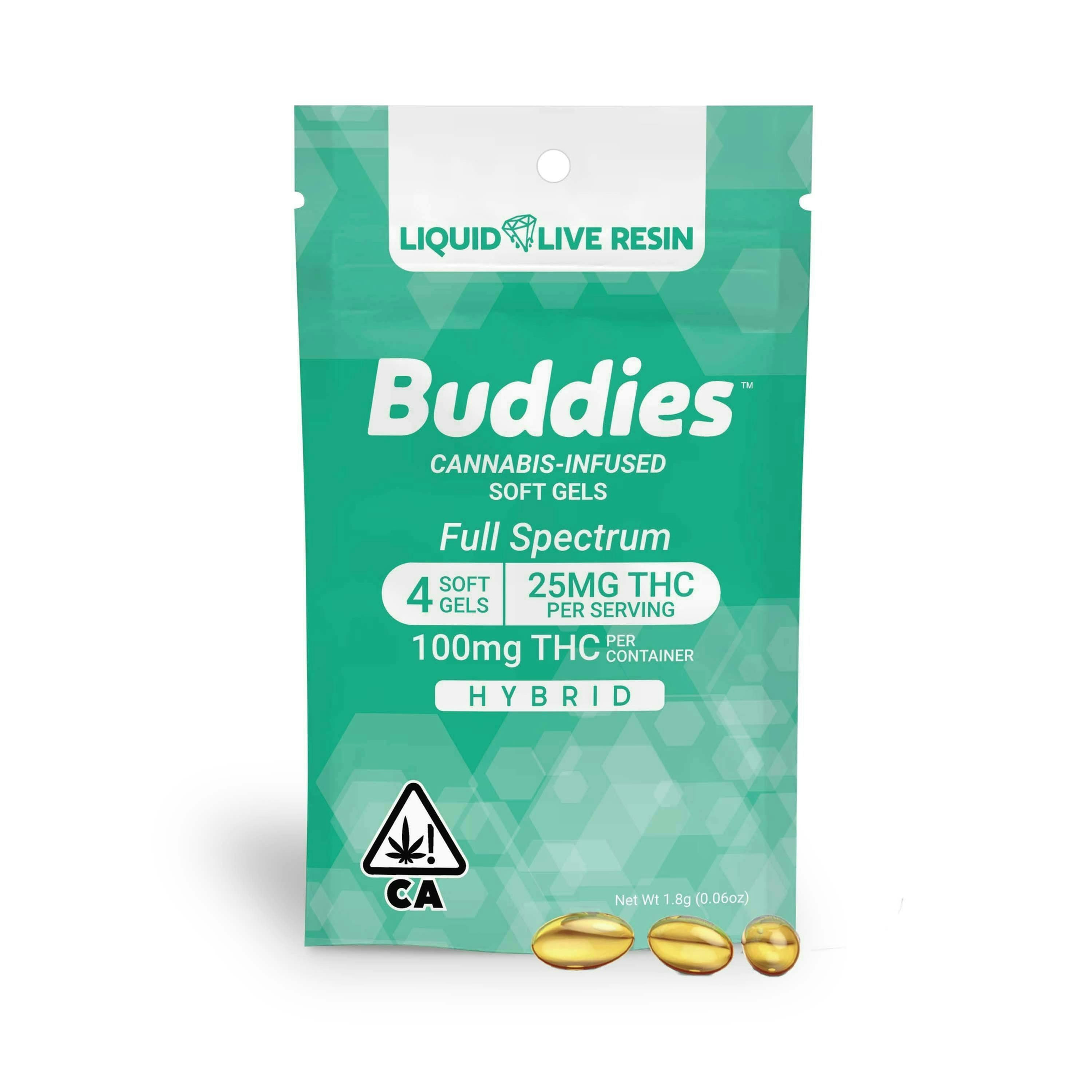 Buddies Brand | Live Resin 25mg | Hybrid Soft Gels | 4ct